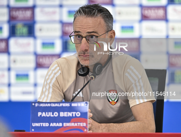 United Arab Emirates national team head coach Paulo Bento attends a press conference at Ahmad Bin Ali Stadium in Al Rayyan, Qatar, on Septem...