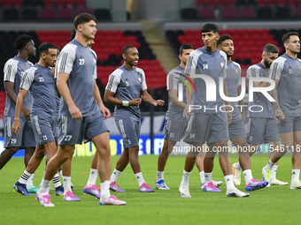 Players of the United Arab Emirates National team train at Ahmad Bin Ali Stadium in Al Rayyan, Qatar, on September 4, 2024, on the eve of th...