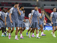 Players of the United Arab Emirates National team train at Ahmad Bin Ali Stadium in Al Rayyan, Qatar, on September 4, 2024, on the eve of th...