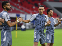 Issam Faiz (C) of the United Arab Emirates National Team trains at Ahmad Bin Ali Stadium in Al Rayyan, Qatar, on September 4, 2024, on the e...