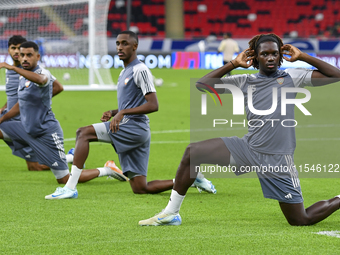 Junior Ndiaye of the United Arab Emirates National team trains at Ahmad Bin Ali Stadium in Al Rayyan, Qatar, on September 4, 2024, on the ev...