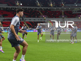 Players of the United Arab Emirates National team train at Ahmad Bin Ali Stadium in Al Rayyan, Qatar, on September 4, 2024, on the eve of th...