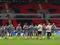 Players of the United Arab Emirates National team train at Ahmad Bin Ali Stadium in Al Rayyan, Qatar, on September 4, 2024, on the eve of th...