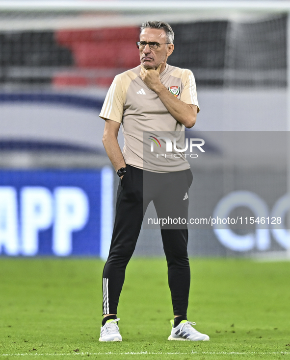 Head coach Paulo Bento of the United Arab Emirates National Team attends a training session at Ahmad Bin Ali Stadium in Al Rayyan, Qatar, on...