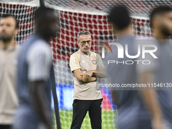 Head coach Paulo Bento of the United Arab Emirates National Team attends a training session at Ahmad Bin Ali Stadium in Al Rayyan, Qatar, on...