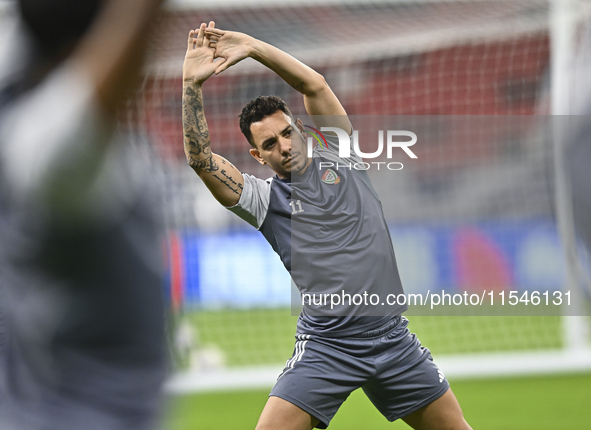 Caio Canedo of the United Arab Emirates National team trains at Ahmad Bin Ali Stadium in Al Rayyan, Qatar, on September 4, 2024, on the eve...