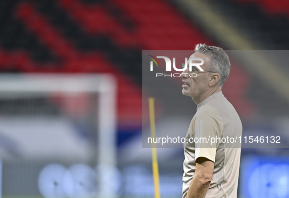 Head coach Paulo Bento of the United Arab Emirates National Team attends a training session at Ahmad Bin Ali Stadium in Al Rayyan, Qatar, on...