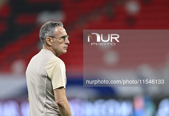 Head coach Paulo Bento of the United Arab Emirates National Team attends a training session at Ahmad Bin Ali Stadium in Al Rayyan, Qatar, on...