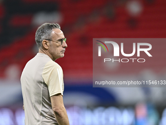 Head coach Paulo Bento of the United Arab Emirates National Team attends a training session at Ahmad Bin Ali Stadium in Al Rayyan, Qatar, on...