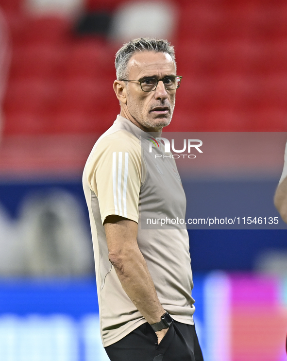 Head coach Paulo Bento of the United Arab Emirates National Team attends a training session at Ahmad Bin Ali Stadium in Al Rayyan, Qatar, on...