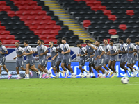 Players of the United Arab Emirates National team train at Ahmad Bin Ali Stadium in Al Rayyan, Qatar, on September 4, 2024, on the eve of th...