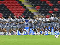 Players of the United Arab Emirates National team train at Ahmad Bin Ali Stadium in Al Rayyan, Qatar, on September 4, 2024, on the eve of th...