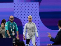 Beatrice Maria ''Bebe'' Vio Grandis of Italy waits to enter the field of play for the match against Rong Xiao of China during the Women's Fo...