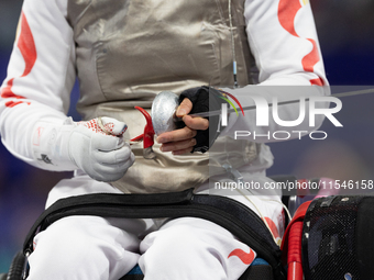 Detail of the foil of Rong Xiao of China during the Women's Foil Category B Semifinal at Gran Palais during the Paris 2024 Paralympic Games...