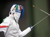 Beatrice Maria ''Bebe'' Vio Grandis of Italy competes against Rong Xiao of China during the Women's Foil Category B Semifinal at Gran Palais...