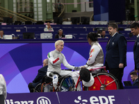 Beatrice Maria ''Bebe'' Vio Grandis of Italy competes against Rong Xiao of China during the Women's Foil Category B Semifinal at Gran Palais...