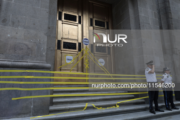 Police guard the exterior of the Supreme Court of Justice of the Nation in Mexico City, Mexico, on September 4, 2024, where a work stoppage...