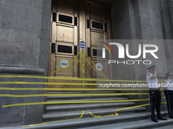 Police guard the exterior of the Supreme Court of Justice of the Nation in Mexico City, Mexico, on September 4, 2024, where a work stoppage...