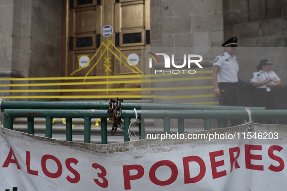 Police guard the exterior of the Supreme Court of Justice of the Nation in Mexico City, Mexico, on September 4, 2024, where a work stoppage...