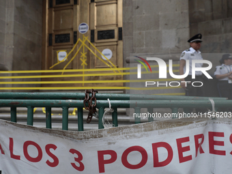 Police guard the exterior of the Supreme Court of Justice of the Nation in Mexico City, Mexico, on September 4, 2024, where a work stoppage...