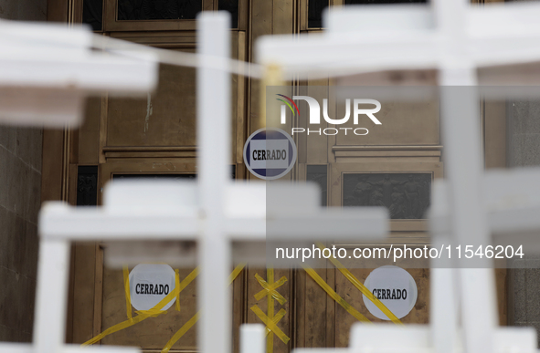 Outside view of the Supreme Court of Justice of the Nation in Mexico City, Mexico, on September 4, 2024, where a work stoppage and closure o...