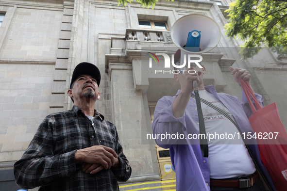 A group of people demonstrates outside the Supreme Court of Justice of the Nation in Mexico City, Mexico, on September 4, 2024, where they h...