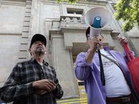 A group of people demonstrates outside the Supreme Court of Justice of the Nation in Mexico City, Mexico, on September 4, 2024, where they h...