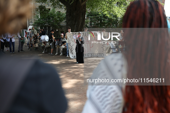 Pro-Palestine demonstrators protest at Georgetown University in Washington, D.C. on September 4, 2024. 