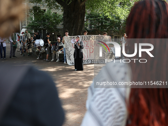 Pro-Palestine demonstrators protest at Georgetown University in Washington, D.C. on September 4, 2024. (