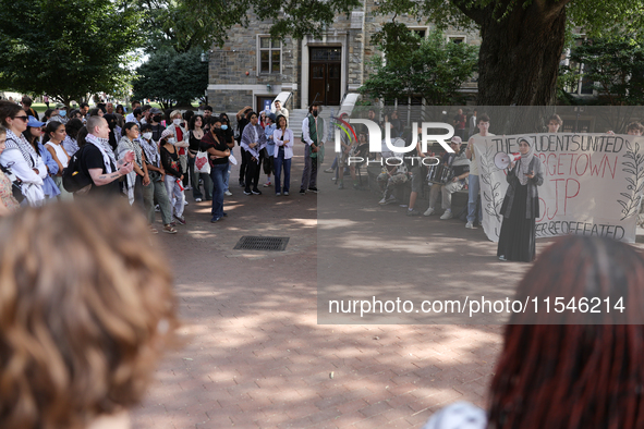 Pro-Palestine demonstrators protest at Georgetown University in Washington, D.C. on September 4, 2024. 