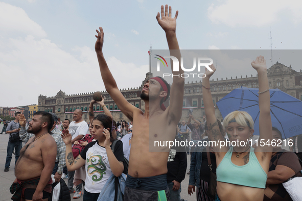 Pre-Hispanic dancers perform a ceremony outside the Supreme Court of Justice of the Nation in Mexico City, Mexico, on September 4, 2024, whe...