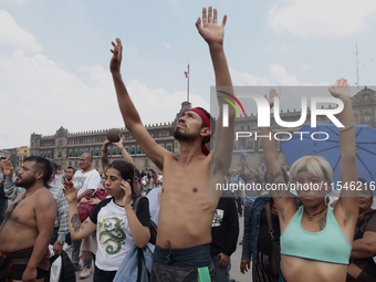 Pre-Hispanic dancers perform a ceremony outside the Supreme Court of Justice of the Nation in Mexico City, Mexico, on September 4, 2024, whe...