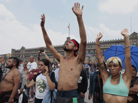 Pre-Hispanic dancers perform a ceremony outside the Supreme Court of Justice of the Nation in Mexico City, Mexico, on September 4, 2024, whe...