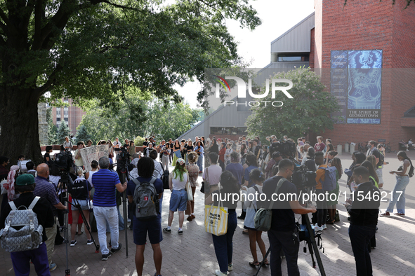 Pro-Palestine demonstrators protest at Georgetown University in Washington, D.C. on September 4, 2024. 