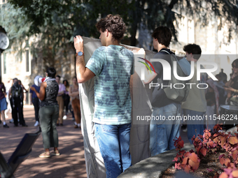 Pro-Palestine demonstrators protest at Georgetown University in Washington, D.C. on September 4, 2024. (