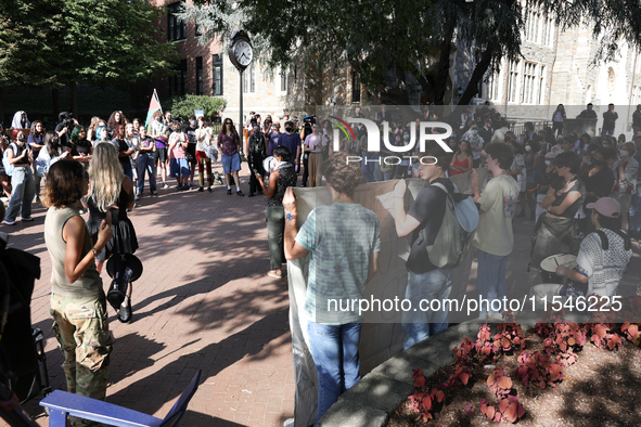 Pro-Palestine demonstrators protest at Georgetown University in Washington, D.C. on September 4, 2024. 