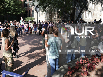 Pro-Palestine demonstrators protest at Georgetown University in Washington, D.C. on September 4, 2024. (