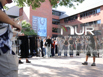 Pro-Palestine demonstrators protest at Georgetown University in Washington, D.C. on September 4, 2024. (