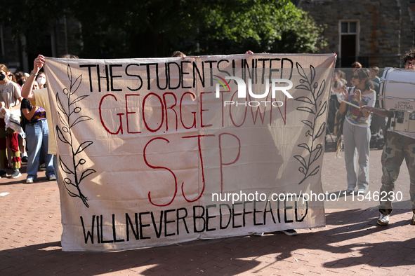 Pro-Palestine demonstrators protest at Georgetown University in Washington, D.C. on September 4, 2024. 