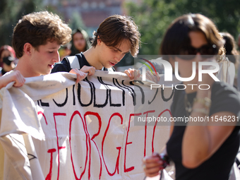 Pro-Palestine demonstrators protest at Georgetown University in Washington, D.C. on September 4, 2024. (