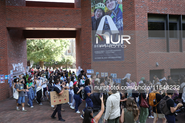 Pro-Palestine demonstrators protest at Georgetown University in Washington, D.C. on September 4, 2024. 