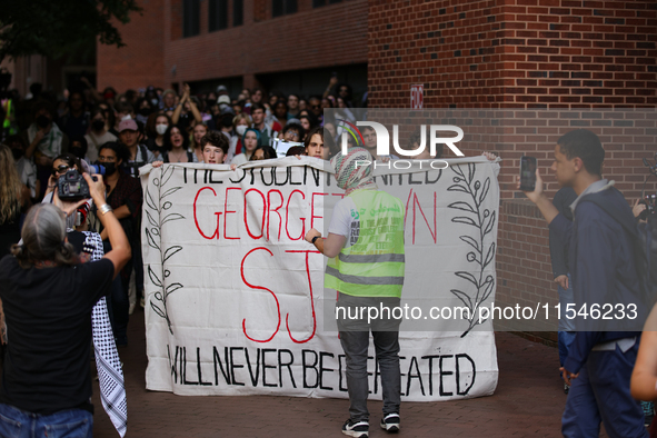 Pro-Palestine demonstrators protest at Georgetown University in Washington, D.C. on September 4, 2024. 