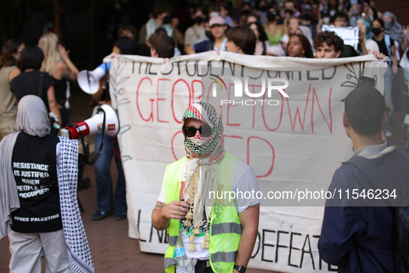 Pro-Palestine demonstrators protest at Georgetown University in Washington, D.C. on September 4, 2024. 