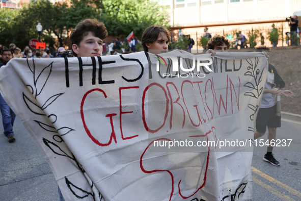 Pro-Palestine demonstrators protest at Georgetown University in Washington, D.C. on September 4, 2024. 