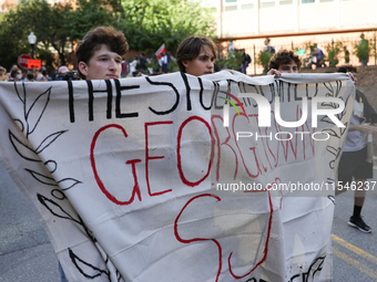 Pro-Palestine demonstrators protest at Georgetown University in Washington, D.C. on September 4, 2024. (