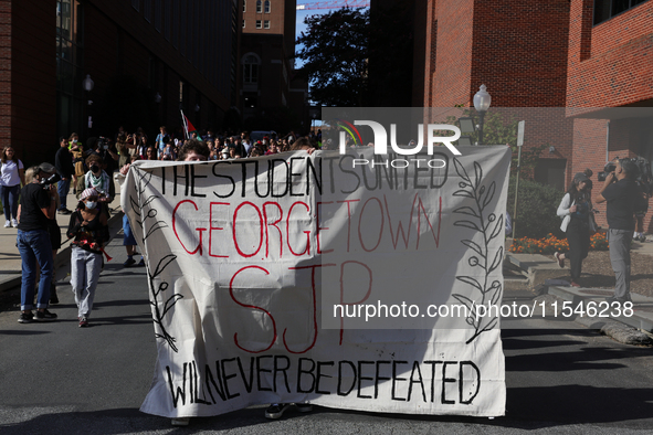 Pro-Palestine demonstrators protest at Georgetown University in Washington, D.C. on September 4, 2024. 