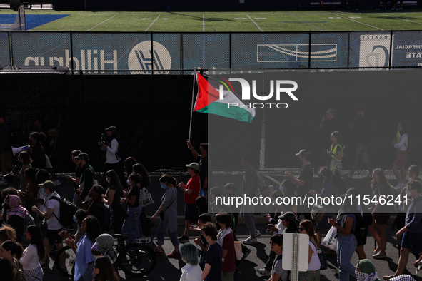 Pro-Palestine demonstrators protest at Georgetown University in Washington, D.C. on September 4, 2024. 