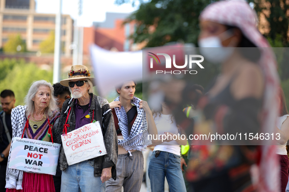 Pro-Palestine demonstrators protest at Georgetown University in Washington, D.C. on September 4, 2024. 