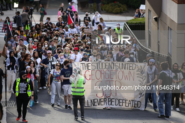 Pro-Palestine demonstrators protest at Georgetown University in Washington, D.C. on September 4, 2024. 