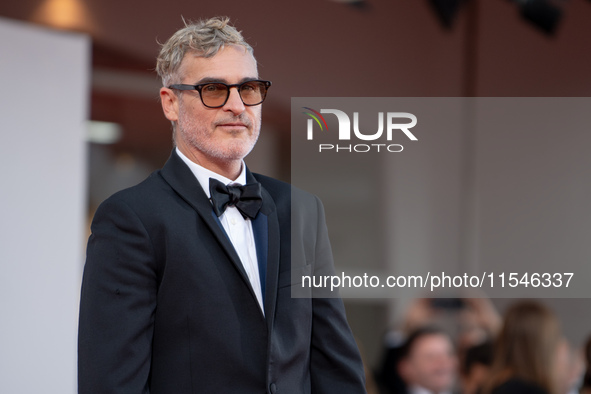 Joaquin Phoenix attends the ''Joker: Folie a Deux'' red carpet during the 81st Venice International Film Festival at Sala Grande in Venice,...